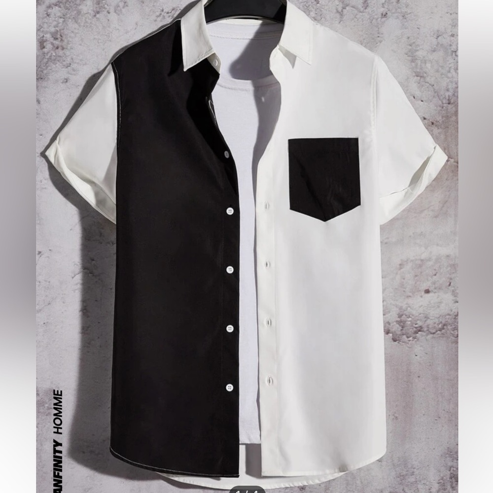 Shein Manfinity Homme Men Two Tone Patched Pocket Shirt